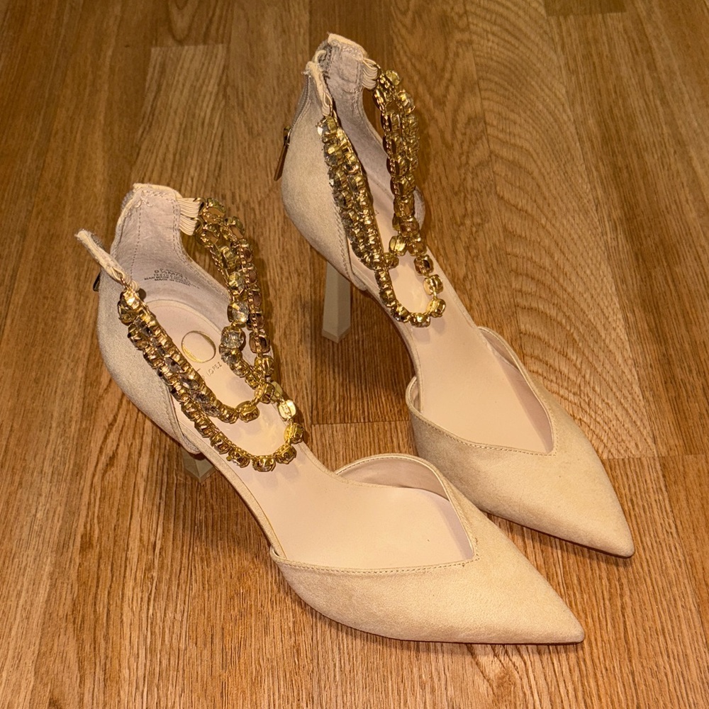 JLo Beige Rhinestone Women's Heels